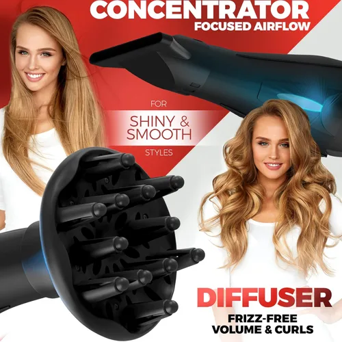 Vista 6 de Secador de pelo profesional de 2200W con difusor para cabello rizado y ondulado natural, secador de pelo iónico negativo de bajo ruido con difusor