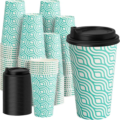 Vista 9 de YEEHAW - Paquete de 50 tazas de café de 12 onzas con tapas y fundas Mangas Kraft blancas