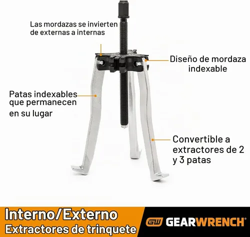 Vista 3 de GEARWRENCH Extractor de 2 o 3 mordazas interno y externo con trinquete Corto y largo 5 toneladas 3628D