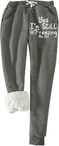 Vista 5 de Pantalones deportivos de forro polar para mujer, pantalones deportivos con parte inferior de cincha, cintura alta, pantalones deportivos de ajuste