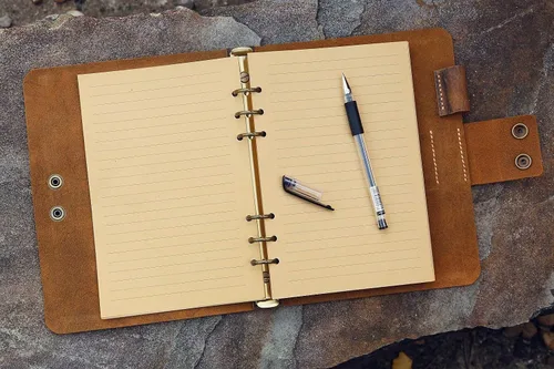 Vista 2 de Vintage retro A5 leather ring binder notebook cover/personalized leather refillable refill diary journal sketchbook - NA505WS