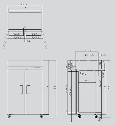 Vista 4 de Alcance de acero inoxidable de 2 puertas en congelador comercial - MBF8002