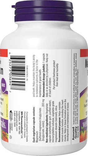 Vista 8 de Webber Naturals Magnesium Bisglycinate 200 mg, 120 Capsules, Supports Bone and Muscle Functions, Vegan