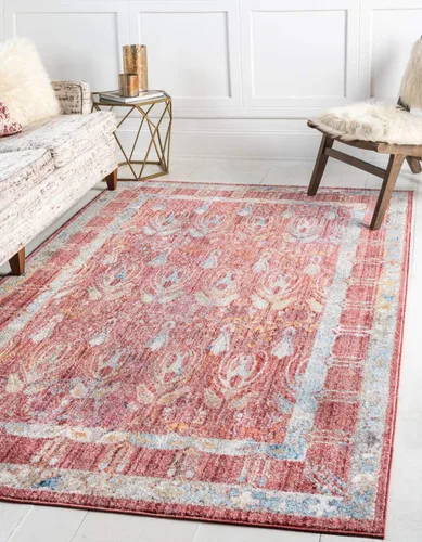 Vista 18 de Unique Loom Brighton Collection - Tapete rectangular con estampado tradicional y vibrante, borde, 2 pies 2 pulgadas x 3 pies, color marfil/rojo
