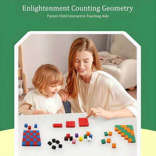 Vista 2 de Geométrico Sólidos 300 Piezas,Cubo de conteo de matemáticas,Bloques apilables de clasificación de colores de plástico para niños