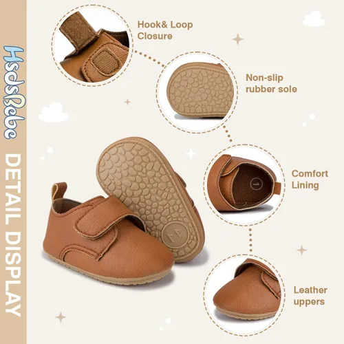 Vista 5 de HsdsBebe Zapatos Oxford de piel sintética con suela de goma suave, antideslizantes, para niños y niñas, para caminar, mocasines