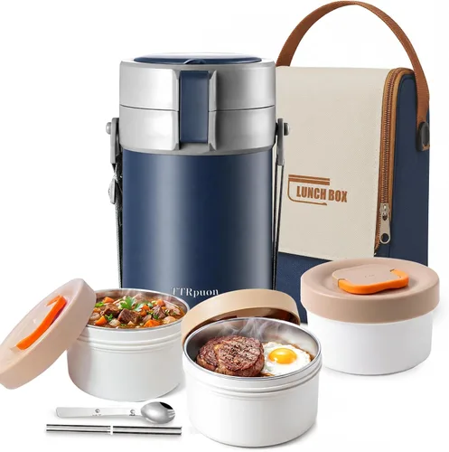 Vista 9 de Tarro térmico de alimentos para adultos de 82 onzas para comida caliente, contenedores de alimentos apilables aislados de boca ancha bento/alimentos