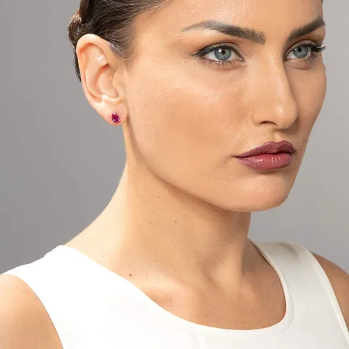 Vista 2 de Peora Aretes de rubí de oro blanco macizo de 14 quilates para mujer, aretes solitarios clásicos, forma de pera de 0.276 x 0.197in, 2 quilates