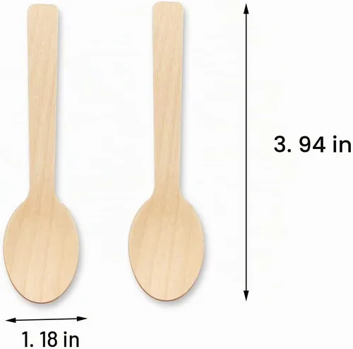 Vista 2 de 200 mini cucharas de madera, cucharas de postre de madera desechables de 4 pulgadas, madera de abedul compostable biodegradable