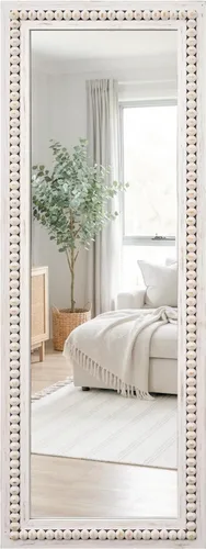 Vista 10 de H HOMEWINS Espejo rectangular rústico, espejo de madera de granja de 22 x 30 pulgadas, espejo de decoración de cuentas naturales talladas
