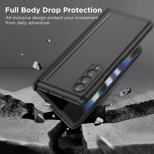 Vista 3 de MAKAVO Funda delgada para Samsung Galaxy Z Fold 3 con cobertura de bisagra, protector de pantalla, mate duro a prueba de golpes, protección de Negro