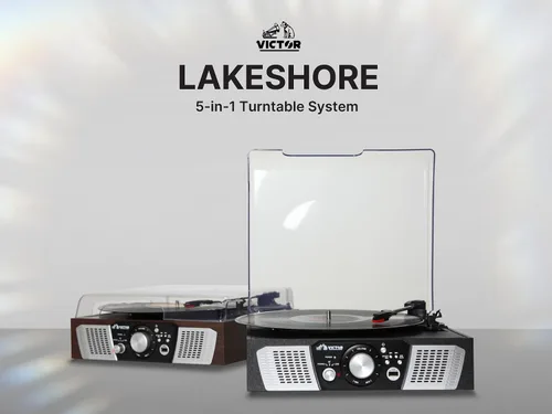 Vista 4 de Victor VHRP-1100 Lakeshore - Sistema de tocadiscos 5 en 1 con reproductor de discos, Bluetooth, reproducción y grabación USB, radio FM y altavoces