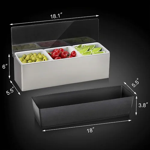 Vista 2 de New Star Foodservice Dispensadores de condimentos de grado restaurante con múltiples compartimentos (plata, 3 compartimentos)