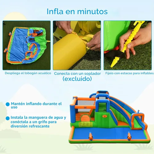 Vista 7 de BOUNTECH Tobogán acuático inflable, castillo de salto de parque acuático para niños con gran piscina de salpicaduras, 2 paredes de escalada