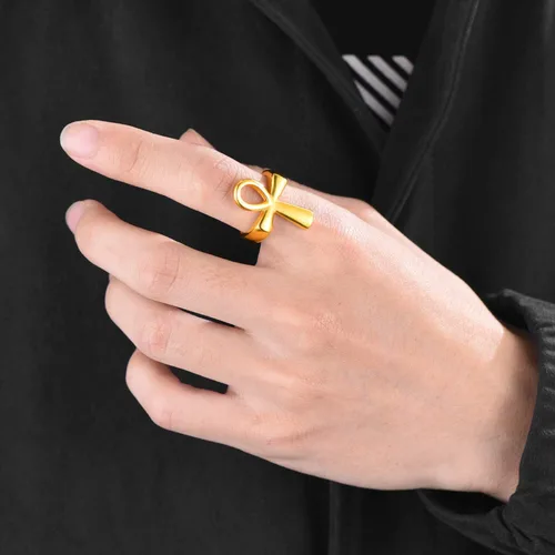 Vista 2 de U7 Jewelry Ankh Rings Ancient Egyptian Eye of Ra Horus Ring Stainless SteelGold PlatedBlack Color Egypt Symbol Rings for Men Women
