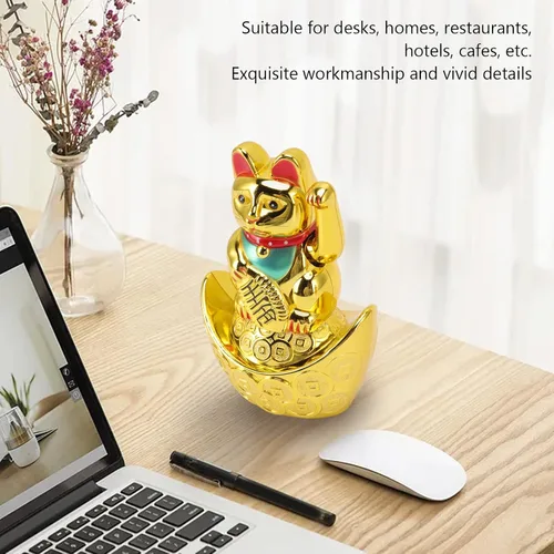 Vista 2 de Focket Maneki Neko japonés de 5.5 pulgadas, funciona con pilas, adornos para el hogar y cafeterías