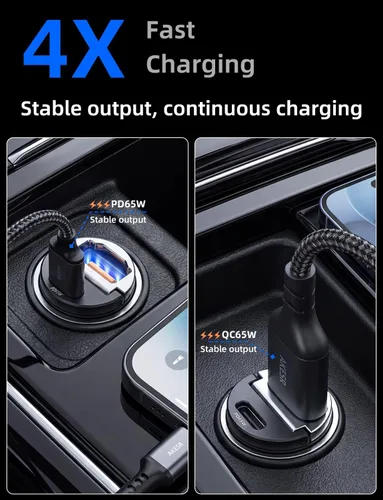 Vista 5 de AKESR Cargador de coche USB C de 65 W de carga rápida, accesorios de salida USB de 12 V para Carro, adaptador compacto para encendedor