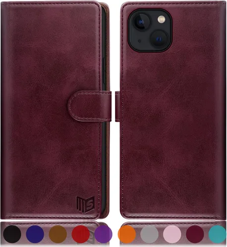 Vista 11 de SUANPOT Funda tipo cartera para iPhone 14 Plus de 6.7 pulgadas con bloqueo RFID, tarjetero de crédito, funda protectora de piel sintética con tapa