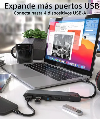 Vista 2 de Syntech Hub USB-C a USB 3.0, 4 puertos con adaptador USB-A para MacBook