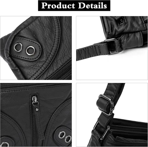 Vista 5 de CLUCI Bolsos cruzados para mujer, bolsos de cuero, bolsos de viaje con triple bolsillos, bolsos de hombro vintage