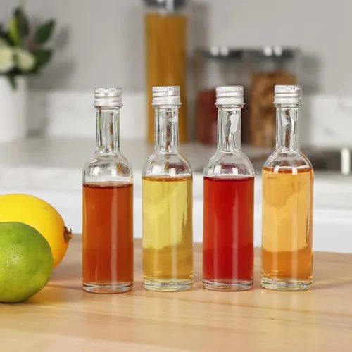 Vista 4 de Mini botella de licor de 1.7 fl oz (1.7oz) con tapa a prueba de fugas y sello termorretráctil, tapas de aluminio plateado, paquete de 24