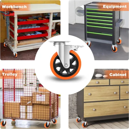 Vista 6 de W B D WEIBIDA 6 inch Caster Wheels with Dual Locking, Casters Set of 4 Heavy Duty of 2400lbs, Premium Polyurethane No Noise Wheels for Cart