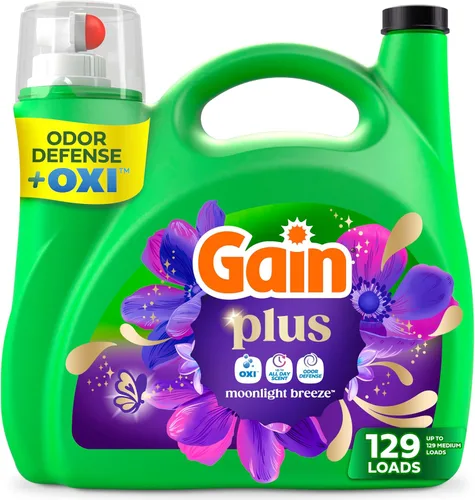 Vista 19 de Gain Detergente líquido para ropa Plus, más limpio, más fresco, ahora con aroma Oxi, Moonlight Breeze, 99 onzas líquidas, 75 cargas