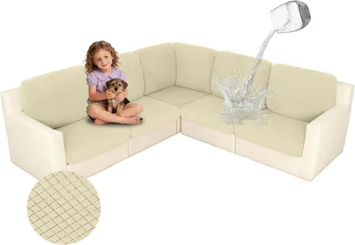 Vista 20 de ALIECOM Fundas 100% impermeables para sofá seccional esquinero en forma de L, fundas de cojín de jacquard elásticas para mascotas y perros