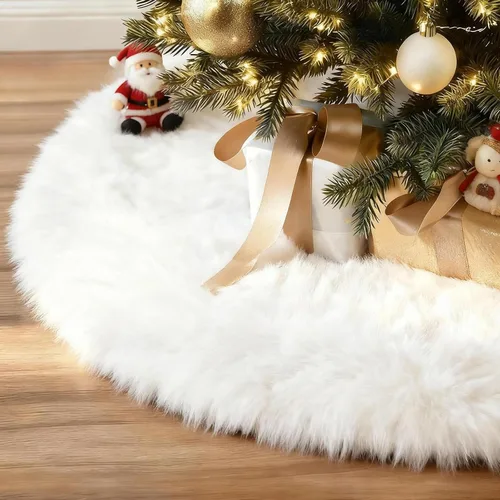 Vista 12 de IMucci Falda de árbol blanca de piel de lana de 15 pulgadas, falda pequeña para árbol de Navidad, falda de terciopelo de felpa blanca como la nieve
