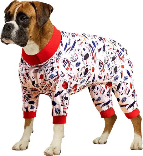 Vista 10 de Lovinpet Ropa para perros Pitbull – Lucky Stars - Ropa acogedora para perro, ajuste delgado, mameluco de Pitbull, pijama ligero sin botones, pijamas