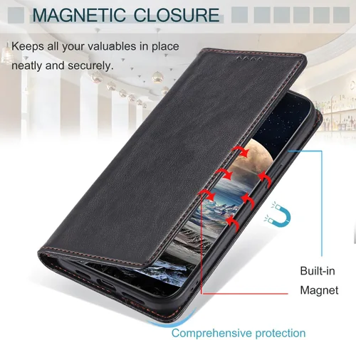 Vista 7 de Funda de cuero compatible con Google Pixel 7, compatible con Google Pixel 7 5G GVU6C GQML3 Flip Folio PU Funda de cuero negro