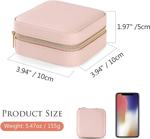 Vista 5 de Emibele Joyero de viaje, estuche pequeño de piel sintética, organizador de joyas de viaje de 3 capas para mujeres y niñas, estuche de viaje