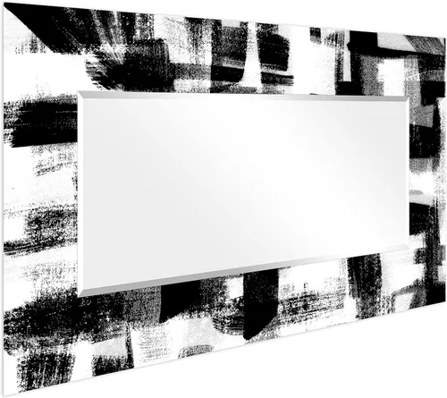 Vista 5 de Empire Art Direct Espejo de pared rectangular biselado en blanco y negro con vidrio templado impreso abstracto, tocador, espejo de baño, listo