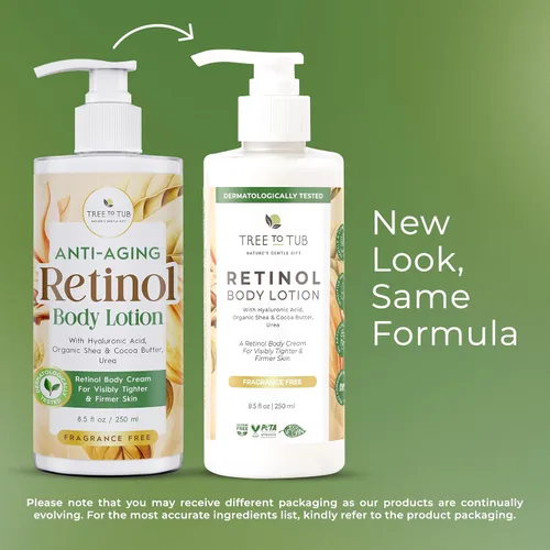 Vista 7 de Tree To Tub Loción corporal Retinol - Crema corporal hidratante, crema reafirmante avanzada con ácido hialurónico y manteca de karité, loción