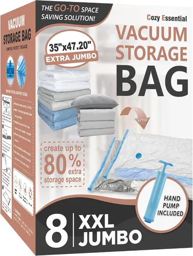 Vista 21 de Cozy Essential Vacuum Storage Bags, 80% Compression Vacuum Seal Space Saver Plastic Packaging Bags for Clothes, Blankets, Pillow, Bedding