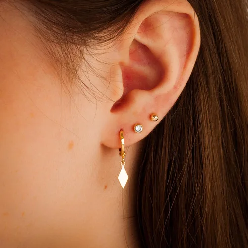 Vista 21 de 14K Gold Clasp Closure Dangle Earrings, Trendy Hoop with Charm, Huggie Hoop Earrings, Hypoallergenic Nickel Free Earrings, Lightweight Huggies for