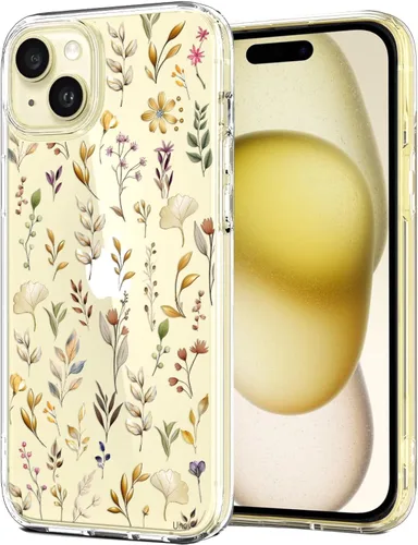 Vista 11 de Unov for iPhone 15 Case, Clear with Design, Slim Fit Good Grip, Embossed Phone Case, Shockproof Protective Cover, Raised Camera Protection, Soft