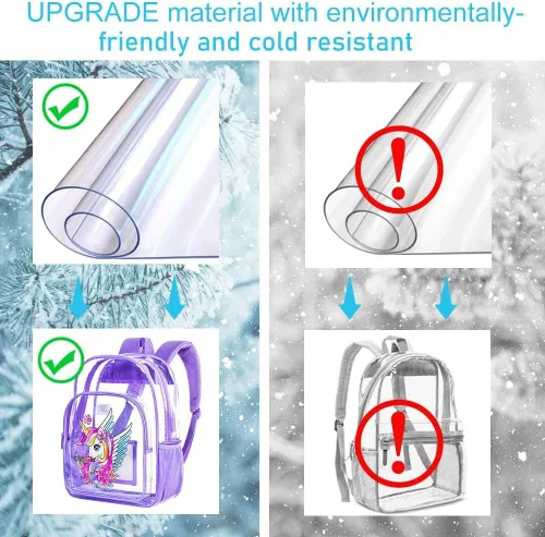 Vista 28 de Mochila transparente, aprobada por el estadio, para niñas y niños, mochila transparente de PVC resistente para mujeres y hombres