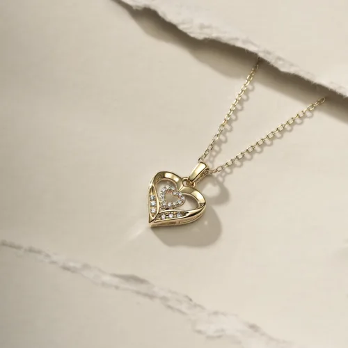 Vista 3 de Cali Trove Diamond Double Heart Necklace For Women 120 Ct Natural Diamonds 10KT White, Rose, Yellow Gold 18 Inch Chain Necklace Minimalist