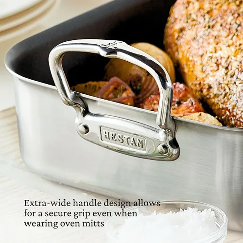 Vista 4 de Hestan Provisiones: sartén antiadherente con revestimiento clásico de 14.5 pulgadas con estante de acero inoxidable