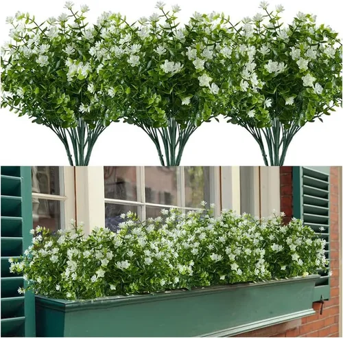 Vista 5 de Flores artificiales para exteriores, flores sintéticas para macetas de exterior, flores exteriores que se ven reales (14 unidades, naranja)