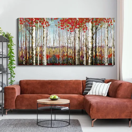 Vista 12 de Mofutinpo Arte de Pared de Árbol Rojo en Blanco y Negro Impresión en Lienzo Cuadro Paisaje de Árbol Rojo Grande Obra de Arte Moderna para Sala