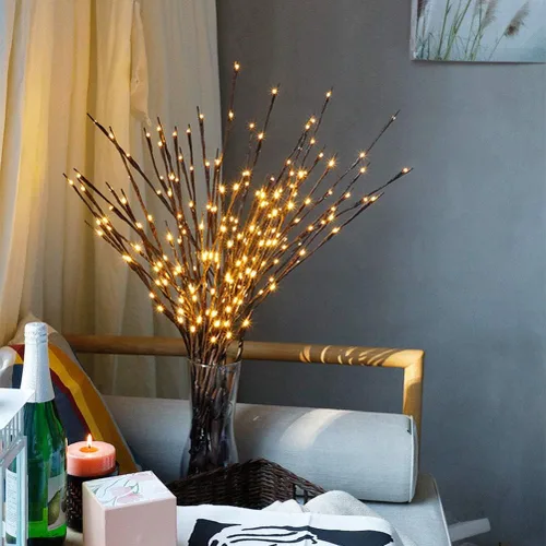 Vista 5 de Lxcom Lighting Luces LED de rama, paquete de 3 unidades, 20 luces LED decorativas, funciona con pilas, con temporizador, ramas iluminadas, ramas