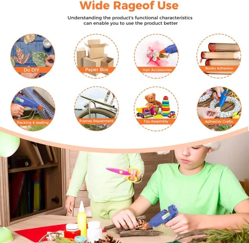 Vista 5 de Pistola de pegamento caliente con 10 barras de pegamento, kit de mini pistola de pegamento de 30 W, para uso escolar de artes y manualidades, Blanco