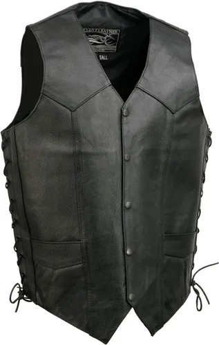 Vista 16 de EVENT LEATHER EL1310GO Hombres Clásico Estilo Occidental Botón de Presión Negro Chaleco de Cuero para Motociclistas