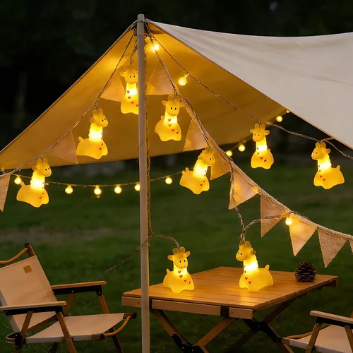 Vista 5 de Lindas luces de jirafa, divertidas luces de noche de hadas con temática de animales, 4.9 pies/4.9 ft, 10 LED blanco cálido, funciona