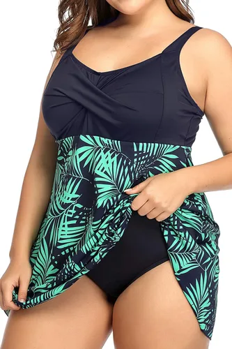 Vista 4 de PERONA Traje de baño de una pieza para mujer, talla grande, estampado retro, traje de baño pin up