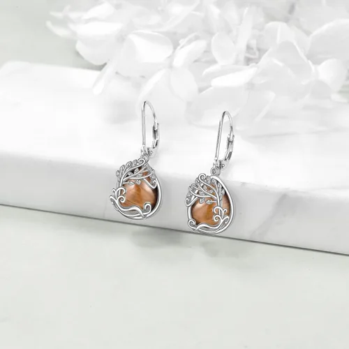 Vista 74 de Aretes colgantes con forma de lágrima de filigrana de piedra lunar de plata de ley 925 con cierre de palanca para mujer, regalos de joyería
