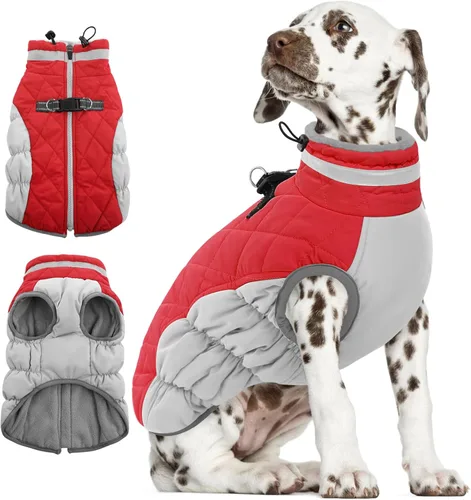 Vista 43 de AOFITEE Abrigo para perro, chaquetas cálidas para perros pequeños, abrigo de invierno para perros con arnés integrado, chaqueta de invierno