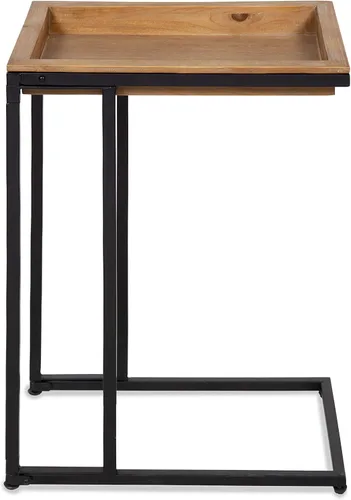 Vista 5 de Kate and Laurel Lockridge - Sofá industrial moderno de madera y metal, mesa auxiliar plegable, color marrón rústico claro y negro Natural